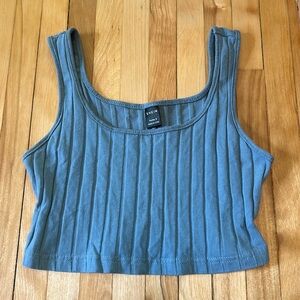 Blue Ribbed Cropped Tank Top